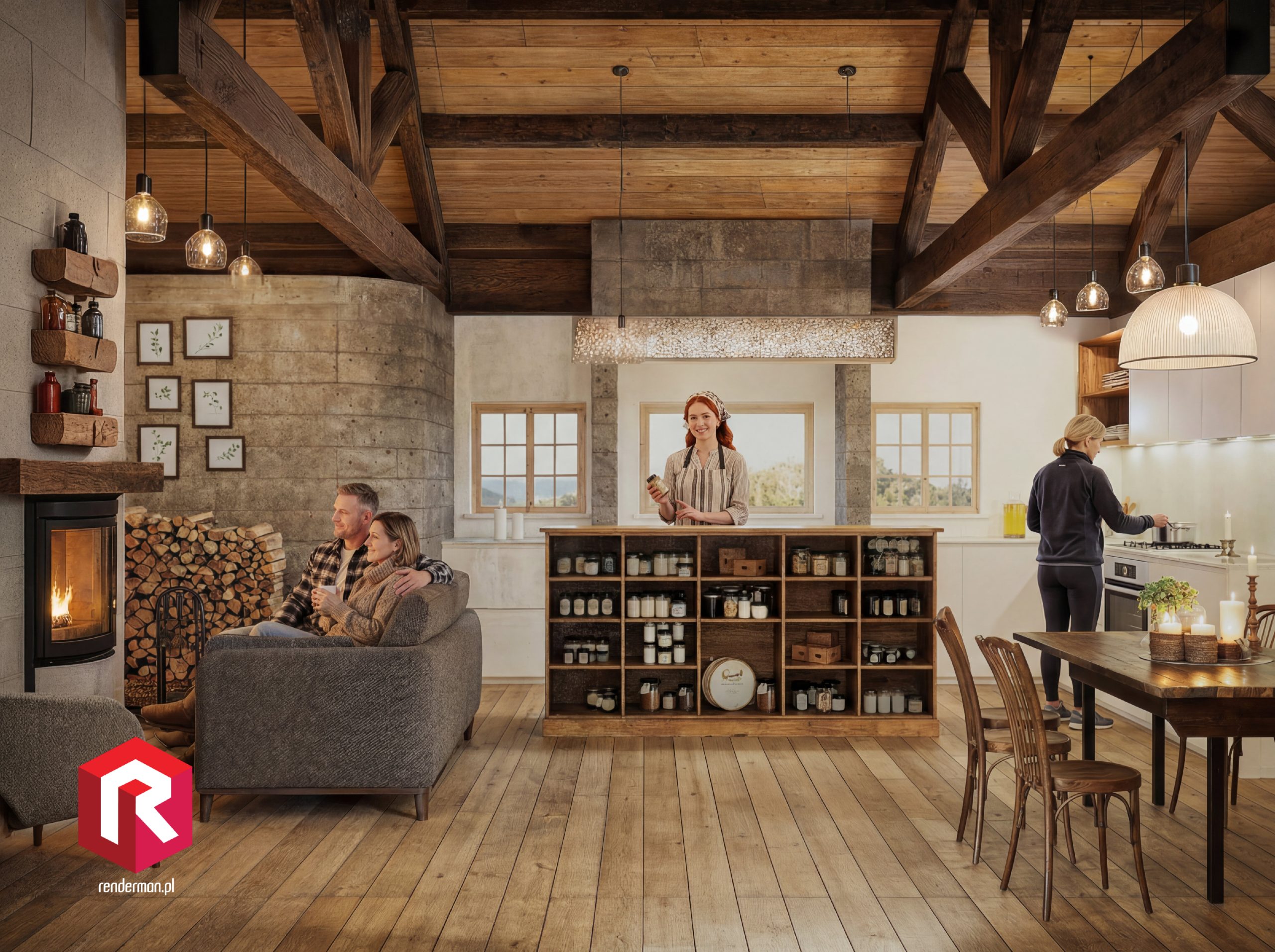 Reception: “3D rendering of rustic Portuguese country hotel reception”